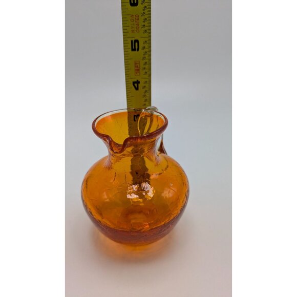 Orange Crackle Glass Pitcher Clear Handle Decorative Vase Glass Home Decor - Picture 2 of 8